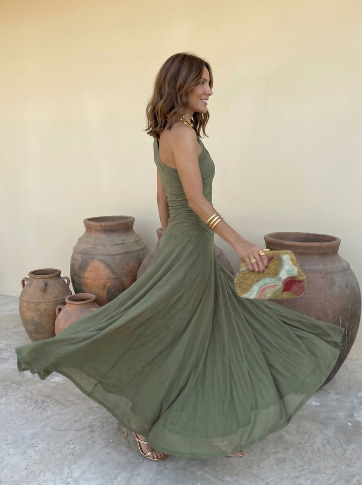 Arabella | Elegant One Shoulder Draped Christmas Dress