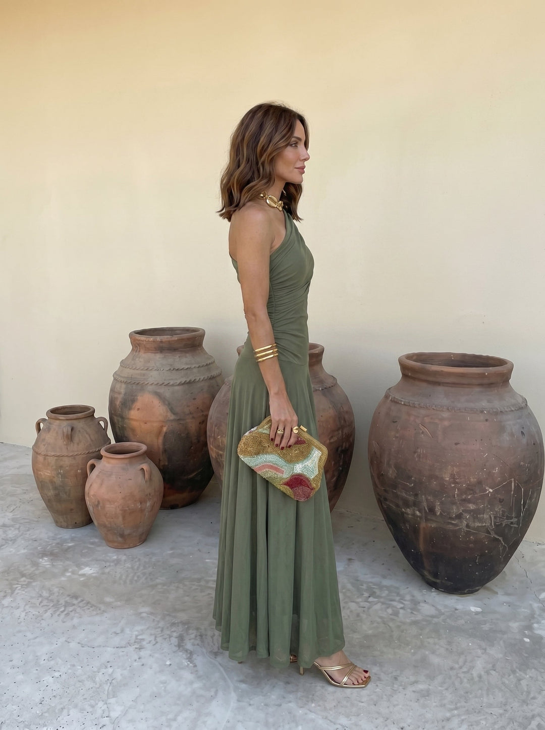 Arabella | Elegant One Shoulder Draped Christmas Dress