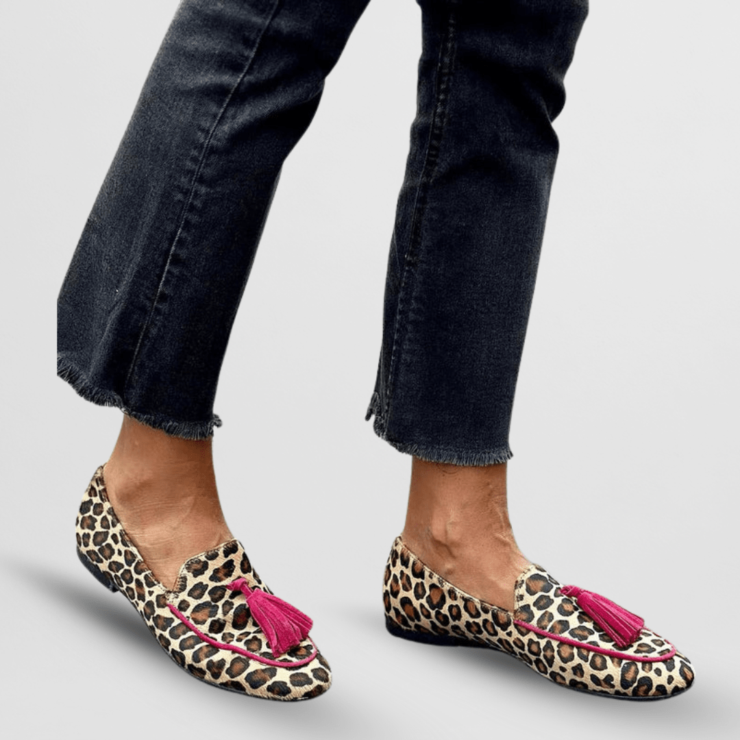 Aria | Chic Leopard Print Tasseled Loafer Slippers