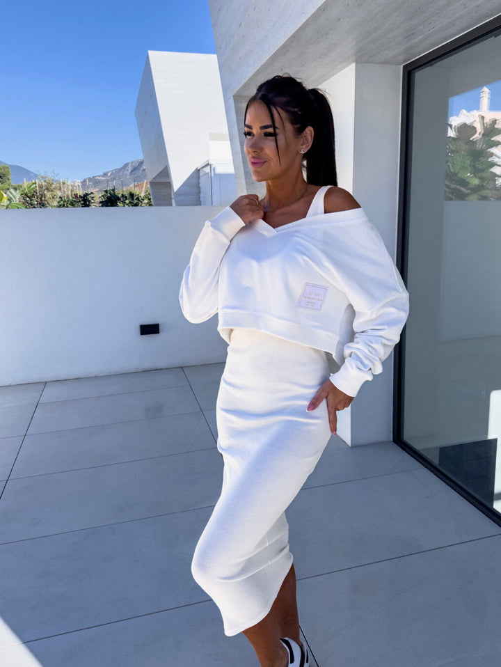 Aria | V-Neck Cropped Sweatshirt and Midi Dress Set