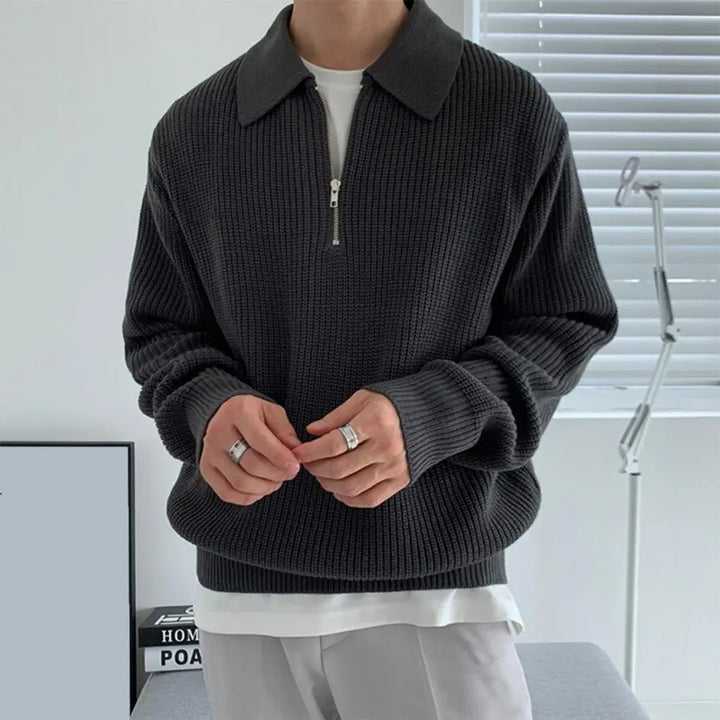 Arlo | Sophisticated Ribbed Half-Zip Mens Knitted Jumper