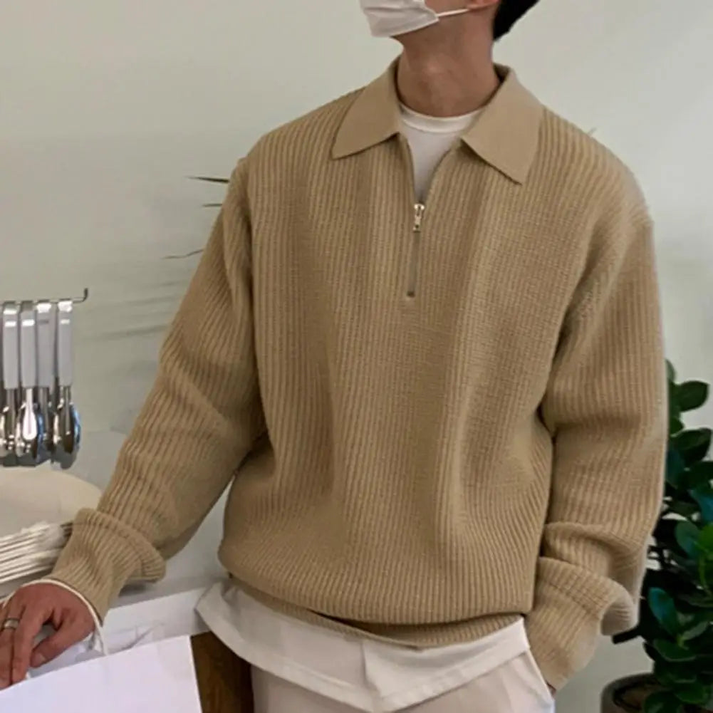 Arlo | Sophisticated Ribbed Half-Zip Mens Knitted Jumper