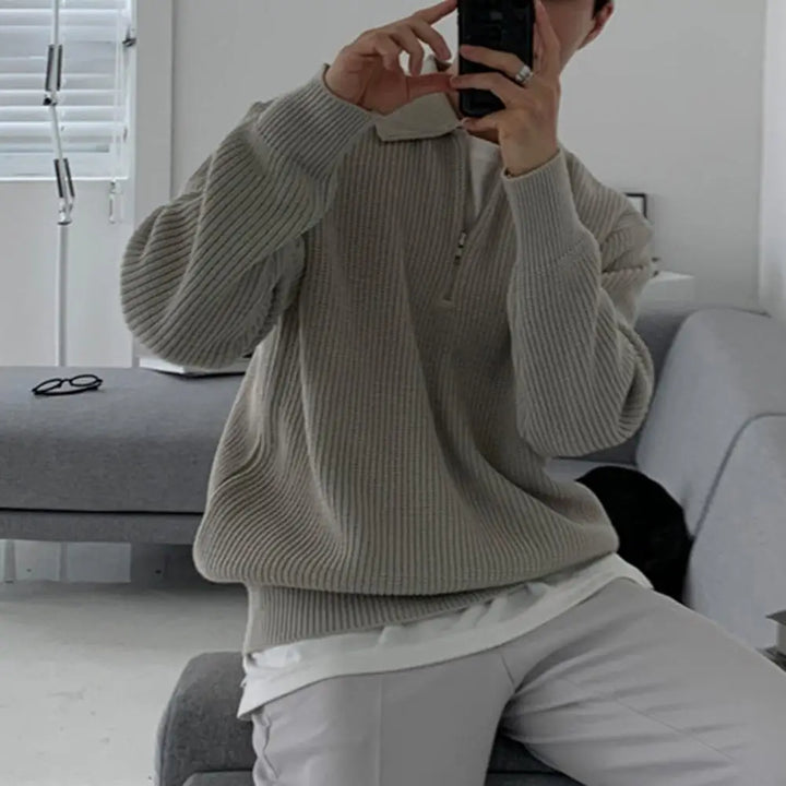 Arlo | Sophisticated Ribbed Half-Zip Mens Knitted Jumper