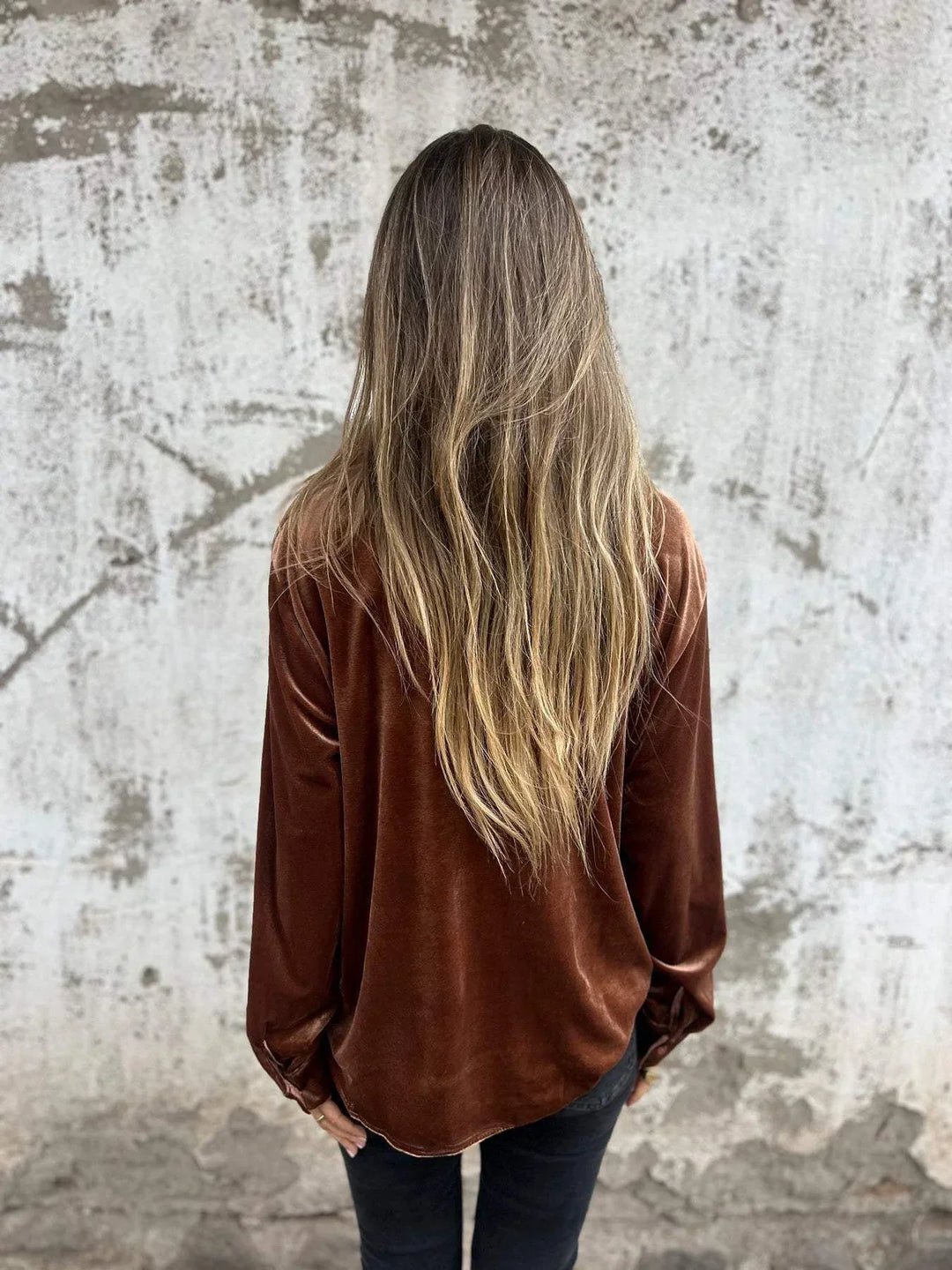 Athena | Collared Button Front Long Sleeve Velvet Top