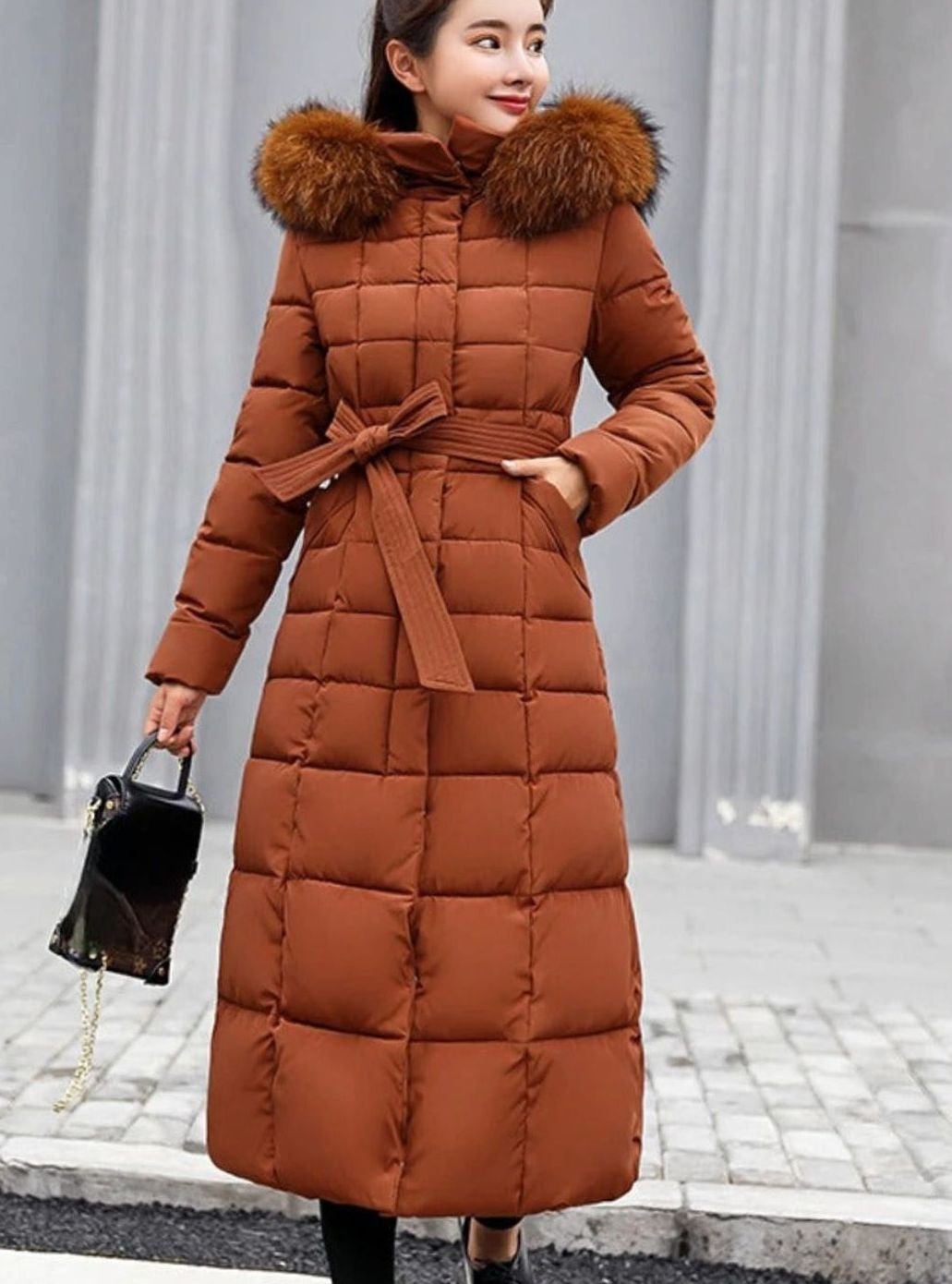 Athena | Refined Belted Long Hooded Puffer Coat
