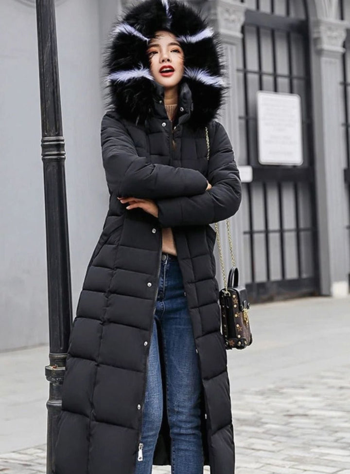 Athena | Refined Belted Long Hooded Puffer Coat