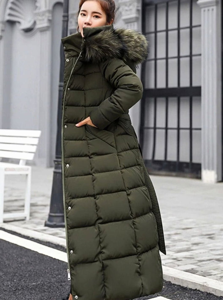 Athena | Refined Belted Long Hooded Puffer Coat