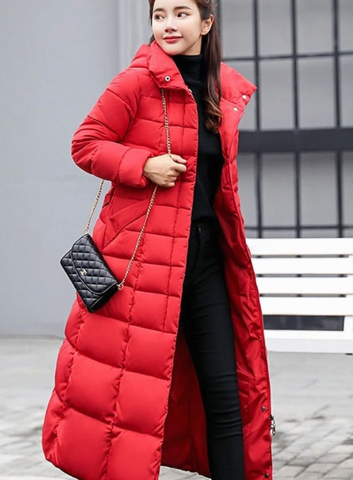 Athena | Refined Belted Long Hooded Puffer Coat