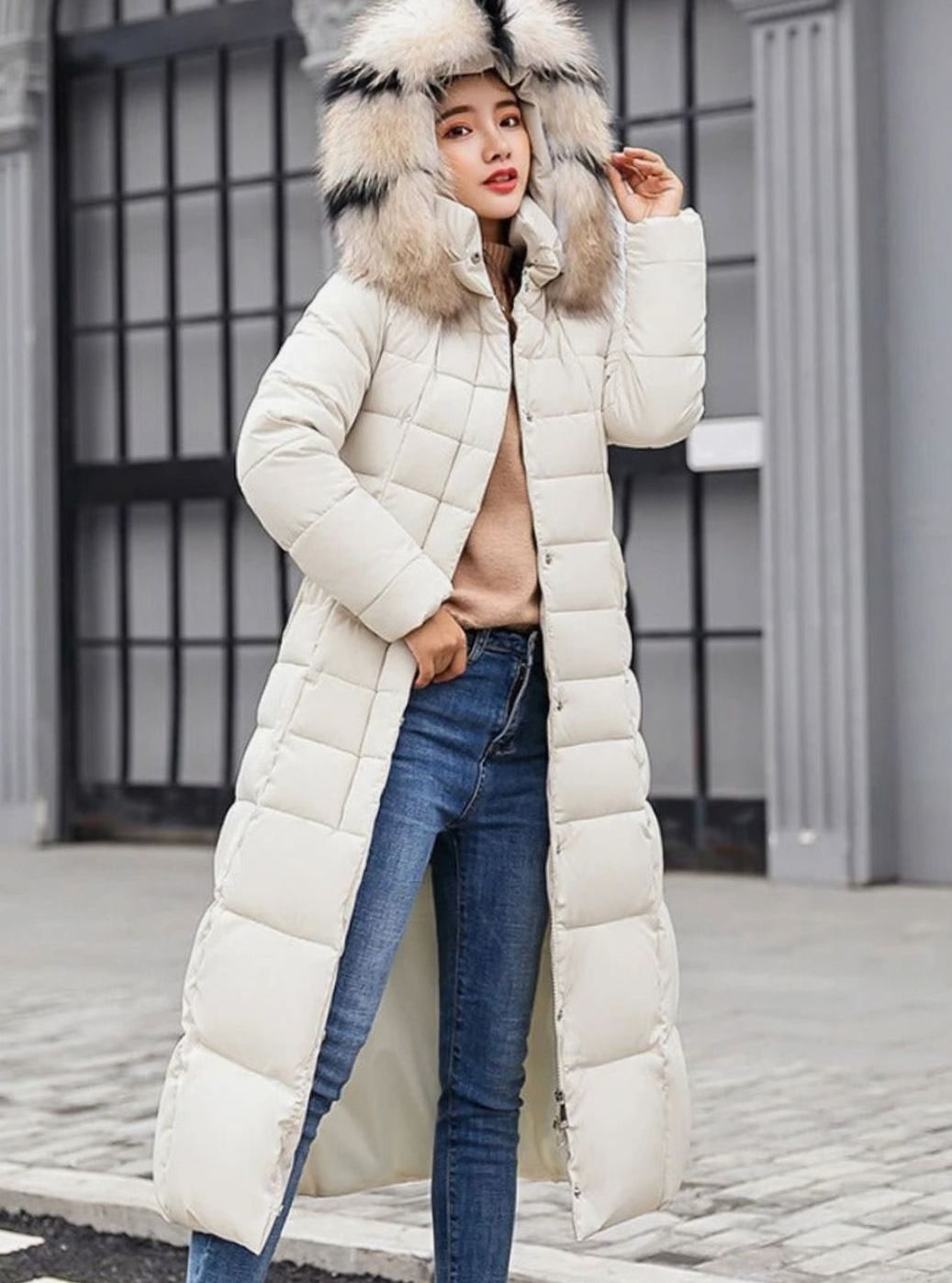 Athena | Refined Belted Long Hooded Puffer Coat