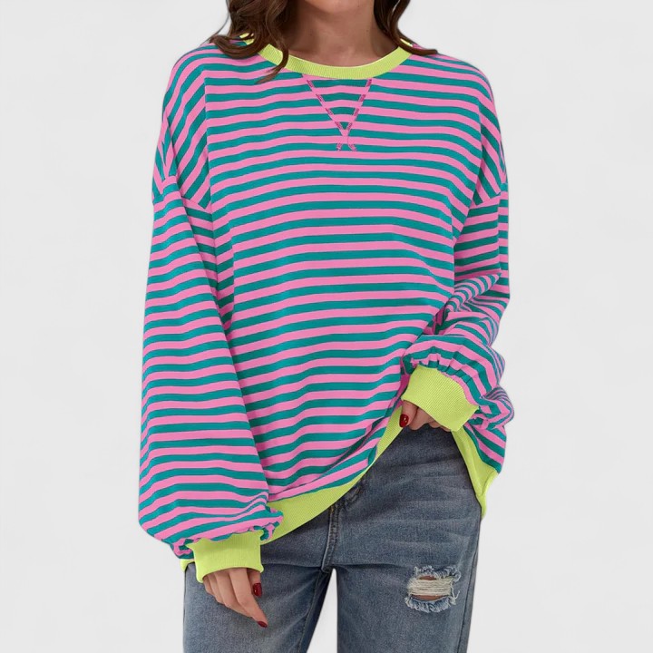 Athena | Striped Oversized Crew Neck Knitted Jumper
