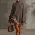 Aurora | Stylish Turtleneck Ribbed Knit Jumper Dress with Ruffle Hem