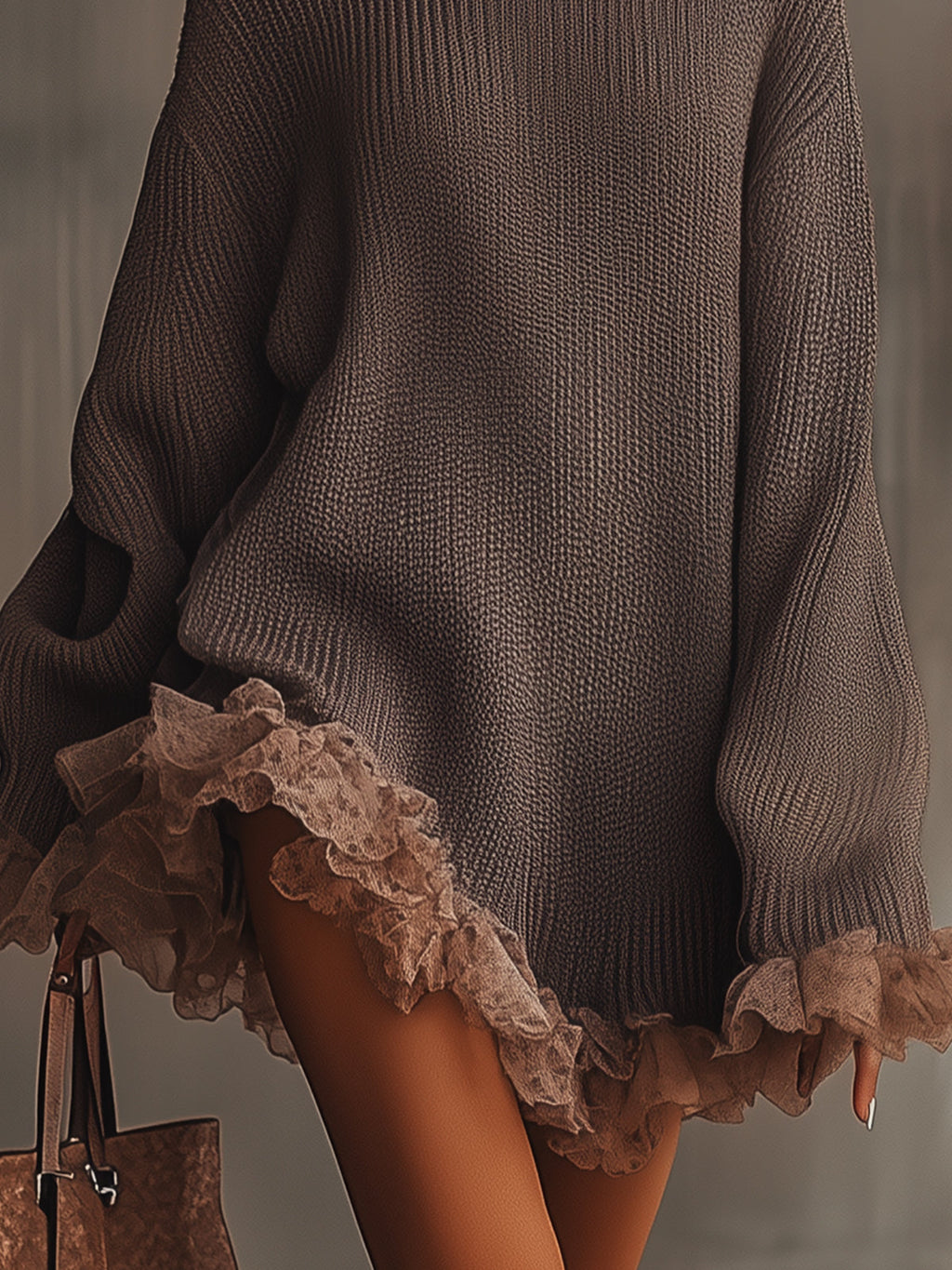Aurora | Stylish Turtleneck Ribbed Knit Jumper Dress with Ruffle Hem