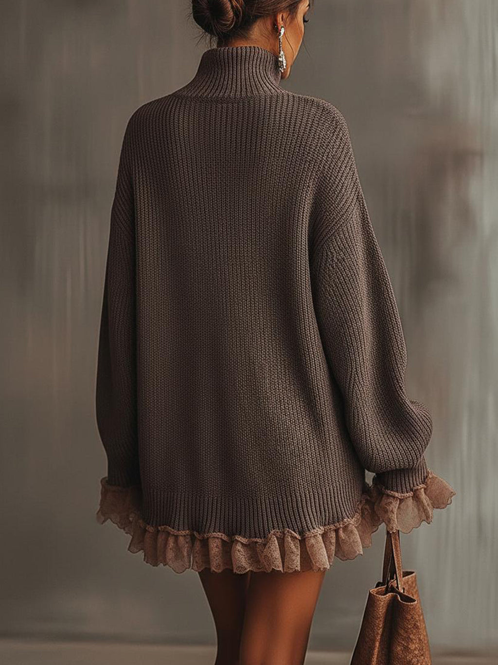 Aurora | Stylish Turtleneck Ribbed Knit Jumper Dress with Ruffle Hem