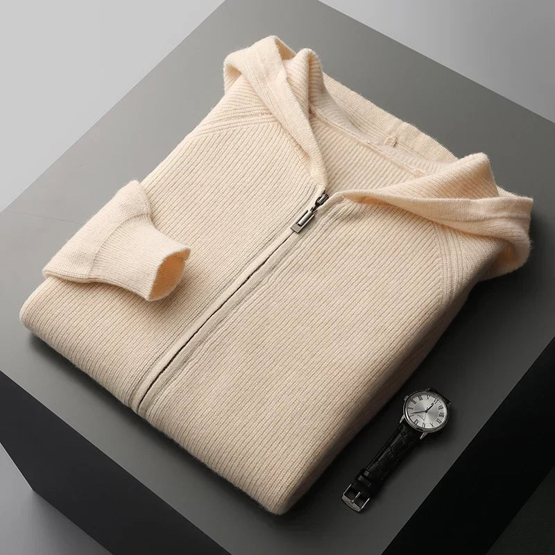 Austin | Polished Ribbed Knit Zip Up Mens Hoodie
