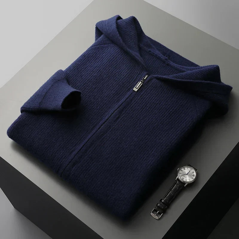 Austin | Polished Ribbed Knit Zip Up Mens Hoodie