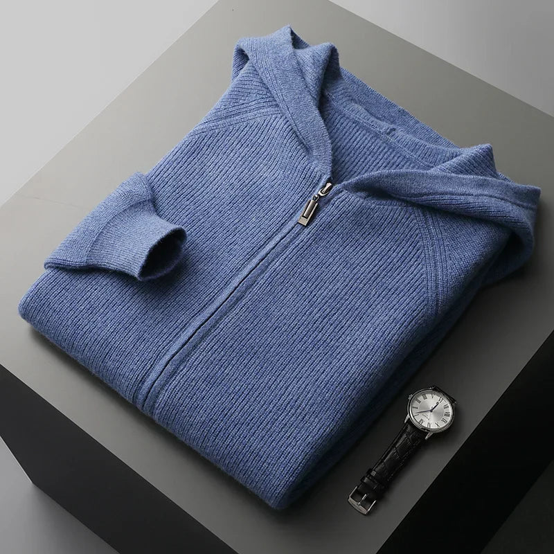 Austin | Polished Ribbed Knit Zip Up Mens Hoodie