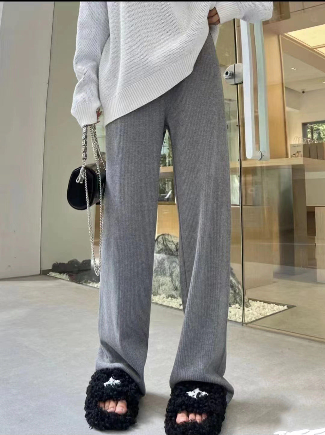 Ava | Classic Ribbed Wide Leg Winter Trousers