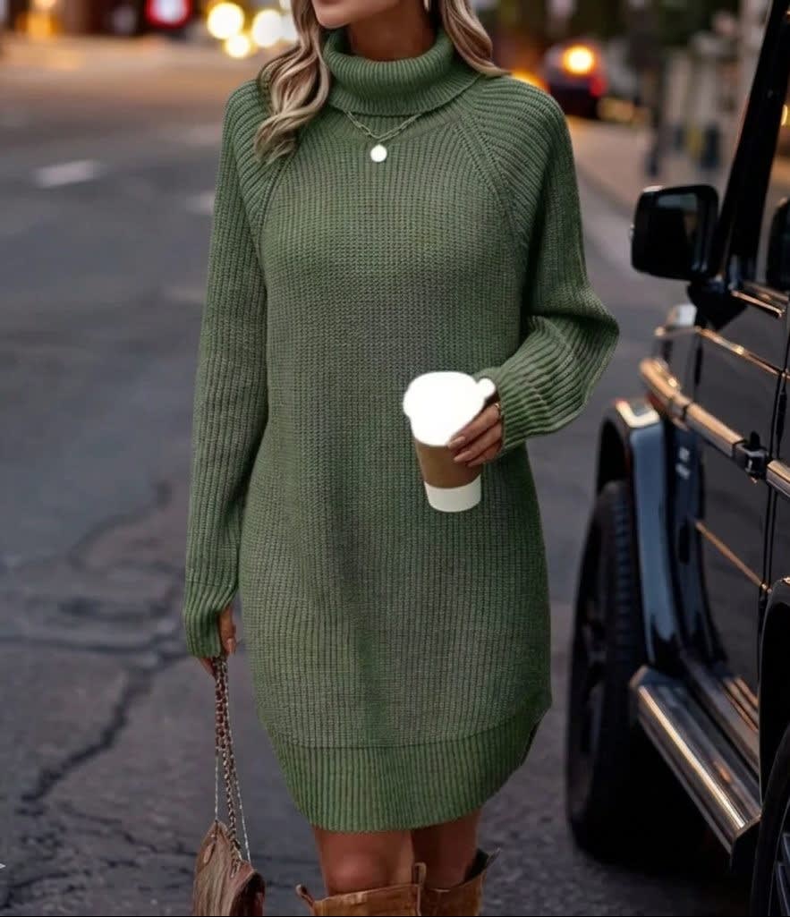 Ava | Relaxed Ribbed Knit Turtleneck Winter Dress