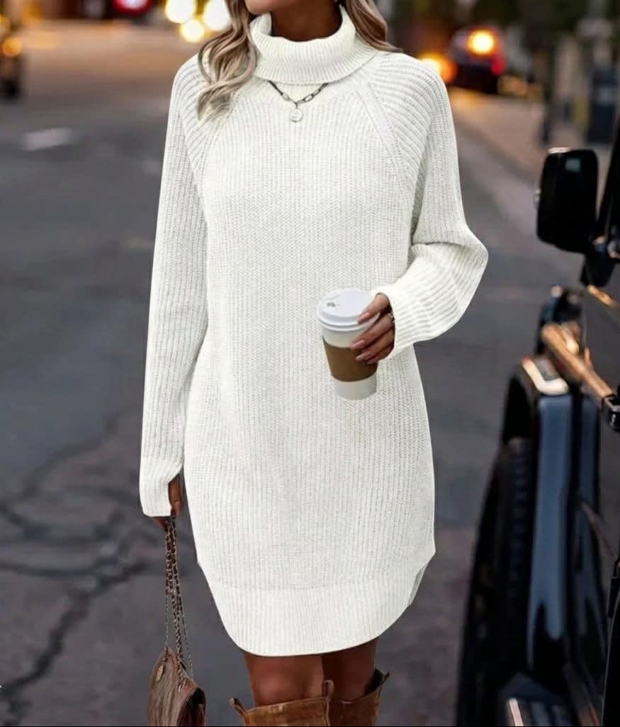 Ava | Relaxed Ribbed Knit Turtleneck Winter Dress