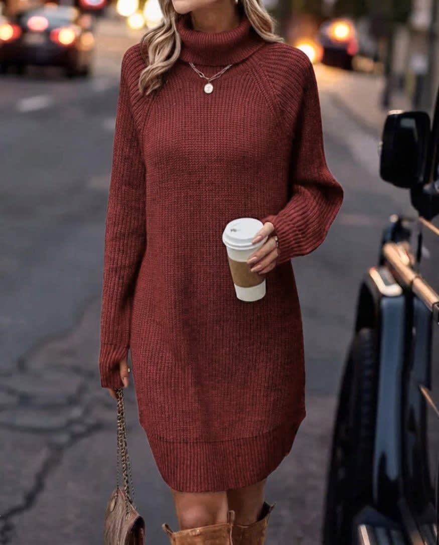 Ava | Relaxed Ribbed Knit Turtleneck Winter Dress
