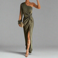 Beatrice | Elegant One Shoulder Black Tie Dress with Front Slit
