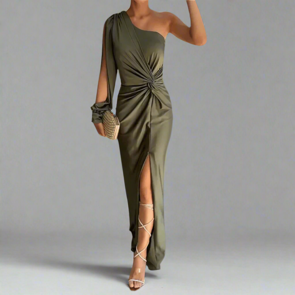 Beatrice | Elegant One Shoulder Black Tie Dress with Front Slit