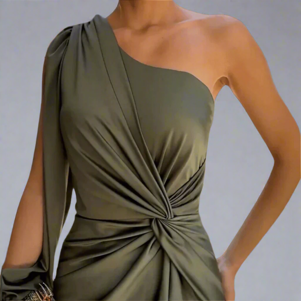 Beatrice | Elegant One Shoulder Black Tie Dress with Front Slit