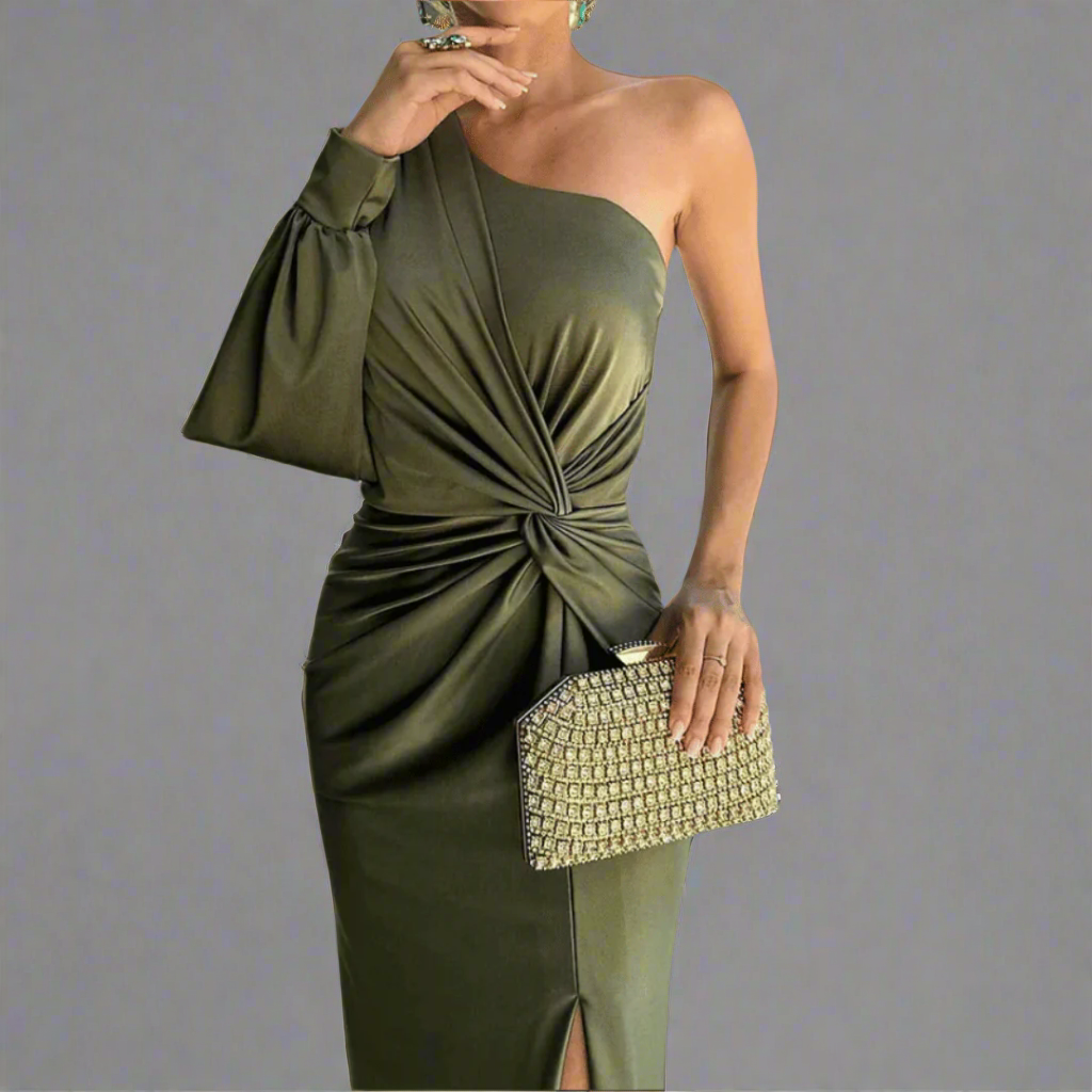 Beatrice | Elegant One Shoulder Black Tie Dress with Front Slit