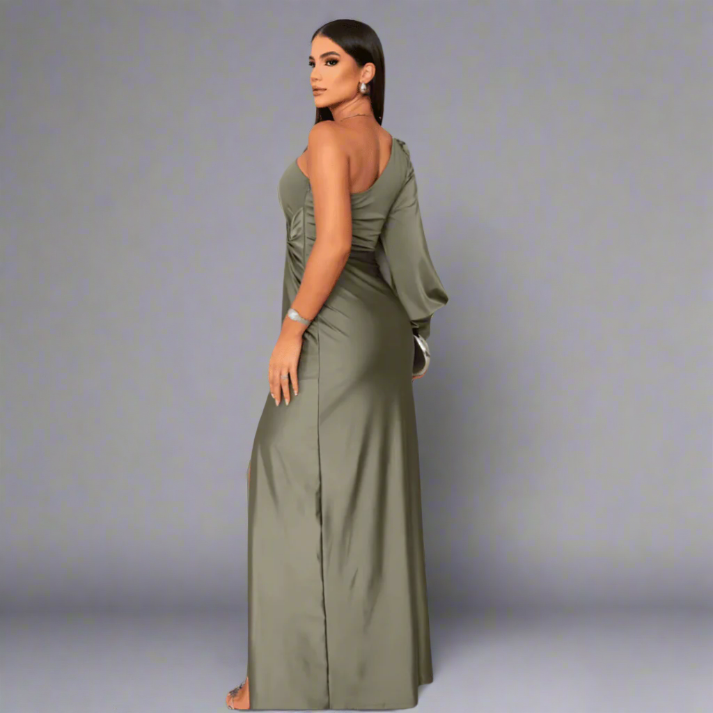 Beatrice | Elegant One Shoulder Black Tie Dress with Front Slit
