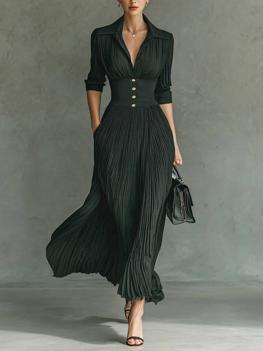 Bella | Chic Pleated Blazer Dress with Belted Waist