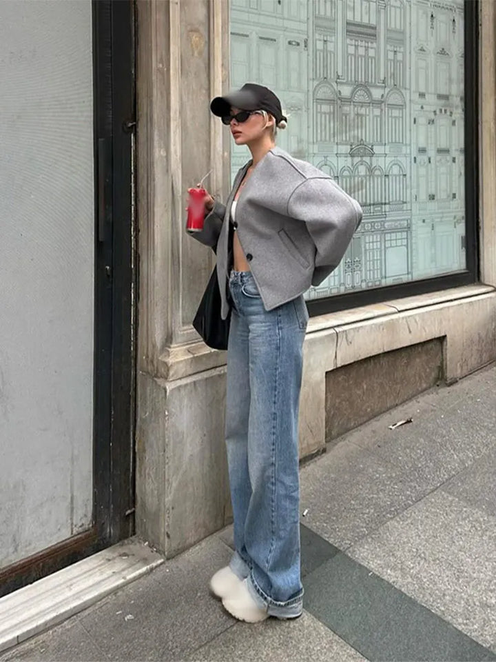 Bella | Classic Oversized V-Neck Short Winter Coat