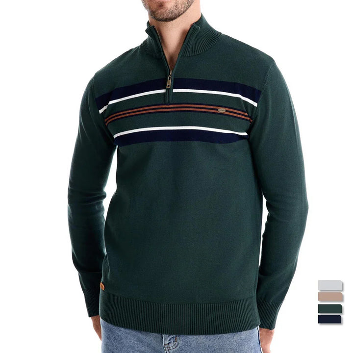 Benjamin | Classic Striped Quarter Zip Mens Knitted Jumper