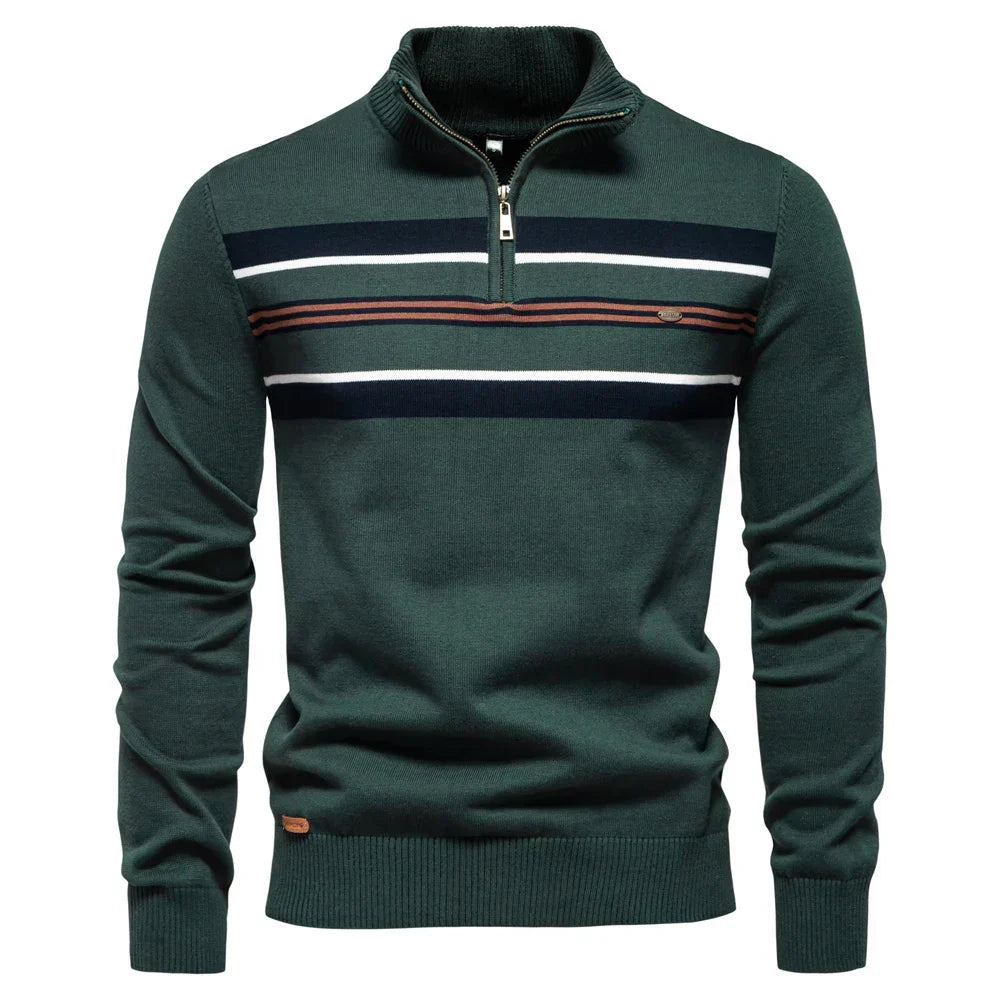 Benjamin | Classic Striped Quarter Zip Mens Knitted Jumper