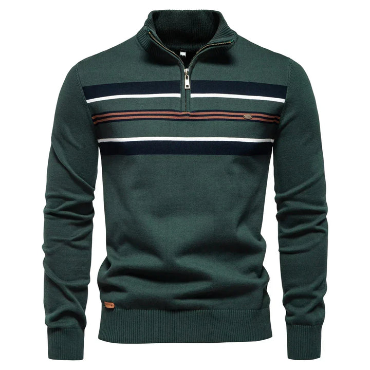 Benjamin | Classic Striped Quarter Zip Mens Knitted Jumper