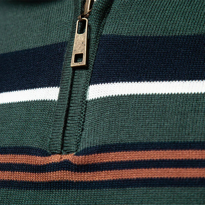 Benjamin | Classic Striped Quarter Zip Mens Knitted Jumper