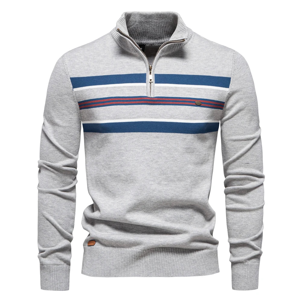 Benjamin | Classic Striped Quarter Zip Mens Knitted Jumper