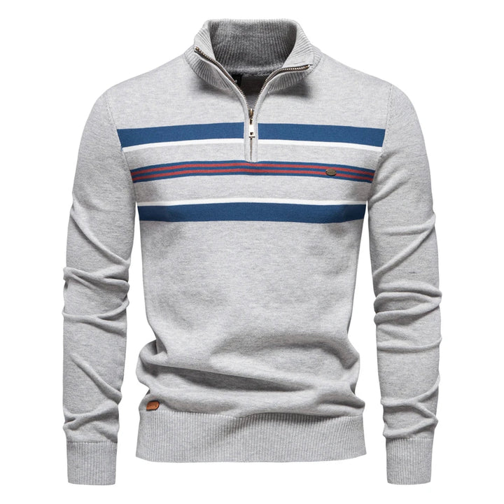 Benjamin | Classic Striped Quarter Zip Mens Knitted Jumper