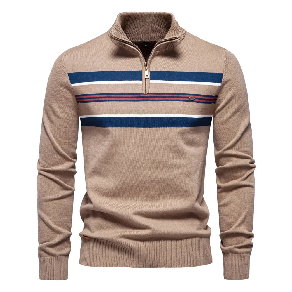 Benjamin | Classic Striped Quarter Zip Mens Knitted Jumper