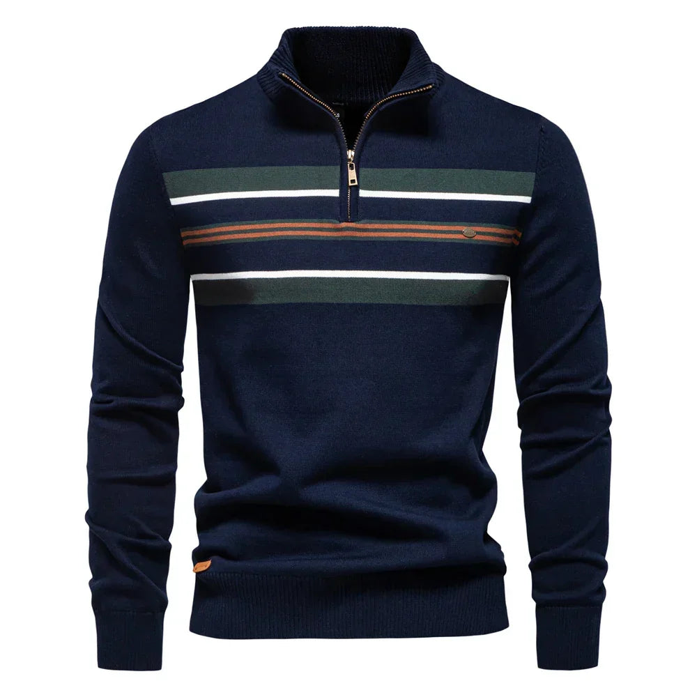 Benjamin | Classic Striped Quarter Zip Mens Knitted Jumper