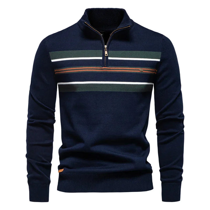 Benjamin | Classic Striped Quarter Zip Mens Knitted Jumper