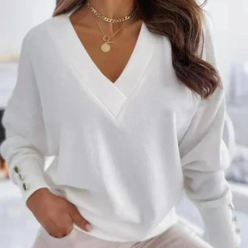 Bonnie | Effortless V-Neck Lantern Sleeve Knitted Jumper