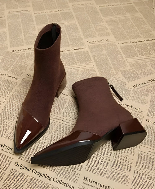 Elsie | Elegant Pointed Toe Block Heel Brown Boots