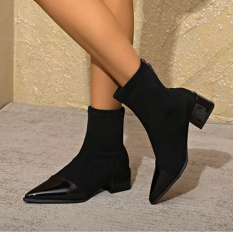 Elsie | Elegant Pointed Toe Block Heel Brown Boots