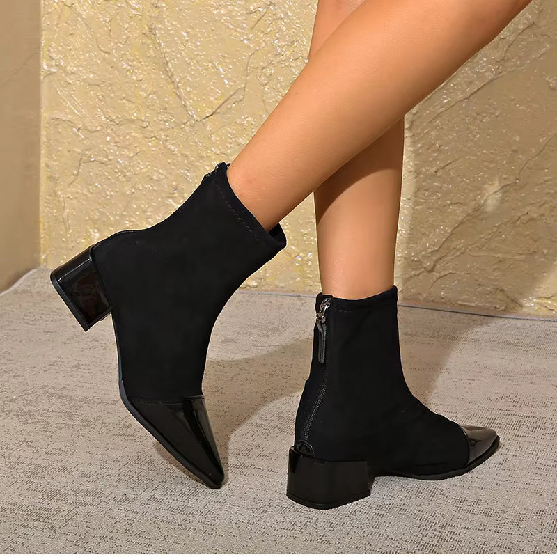 Elsie | Elegant Pointed Toe Block Heel Brown Boots