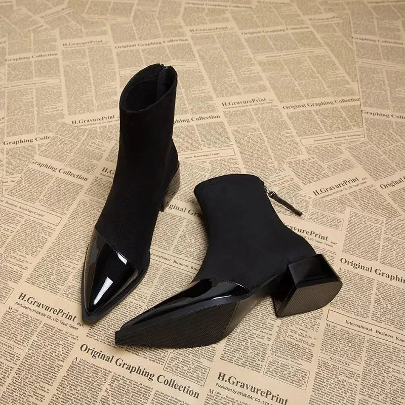 Elsie | Elegant Pointed Toe Block Heel Brown Boots