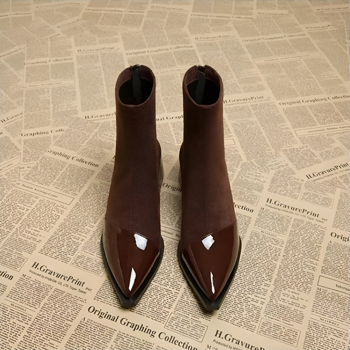 Elsie | Elegant Pointed Toe Block Heel Brown Boots