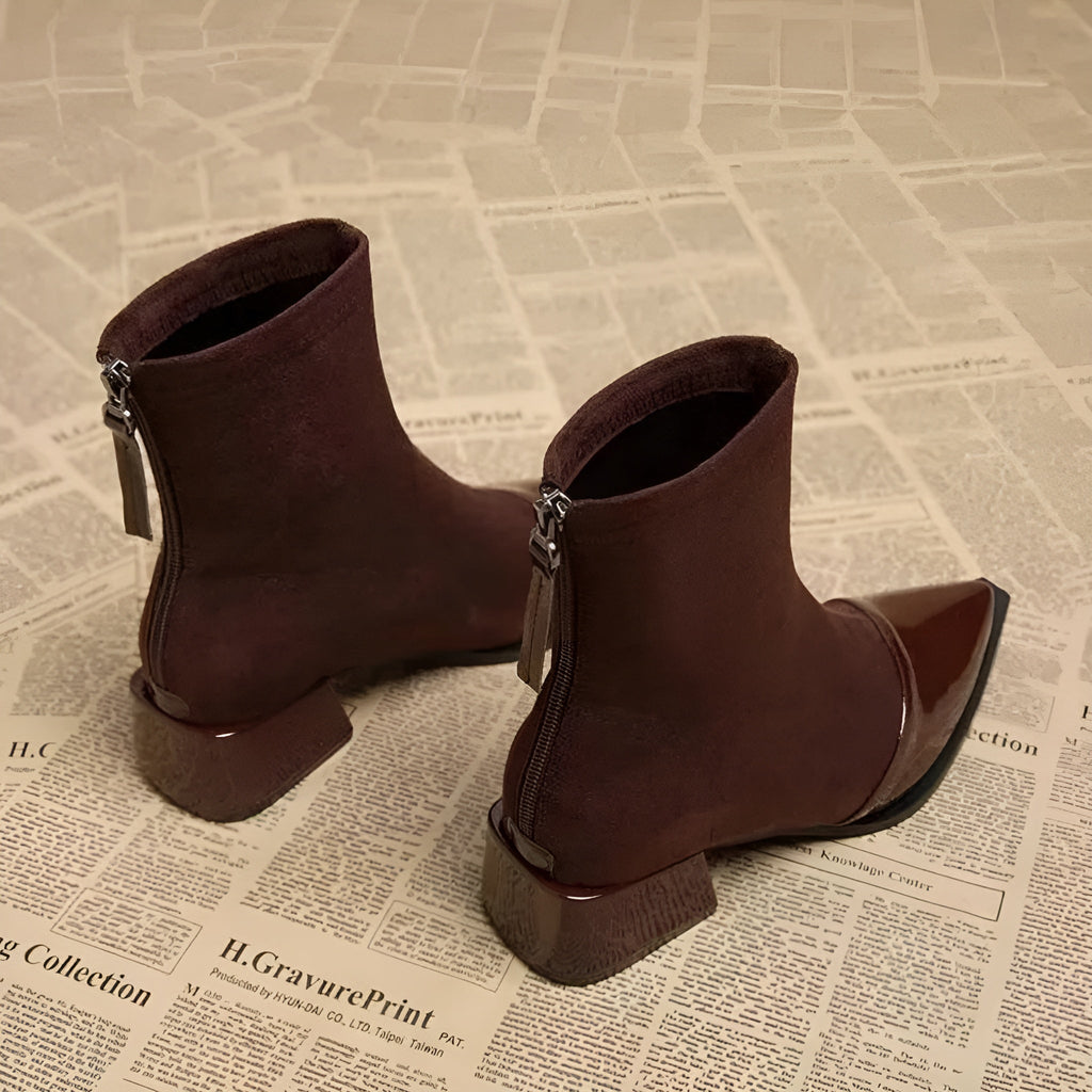 Elsie | Elegant Pointed Toe Block Heel Brown Boots