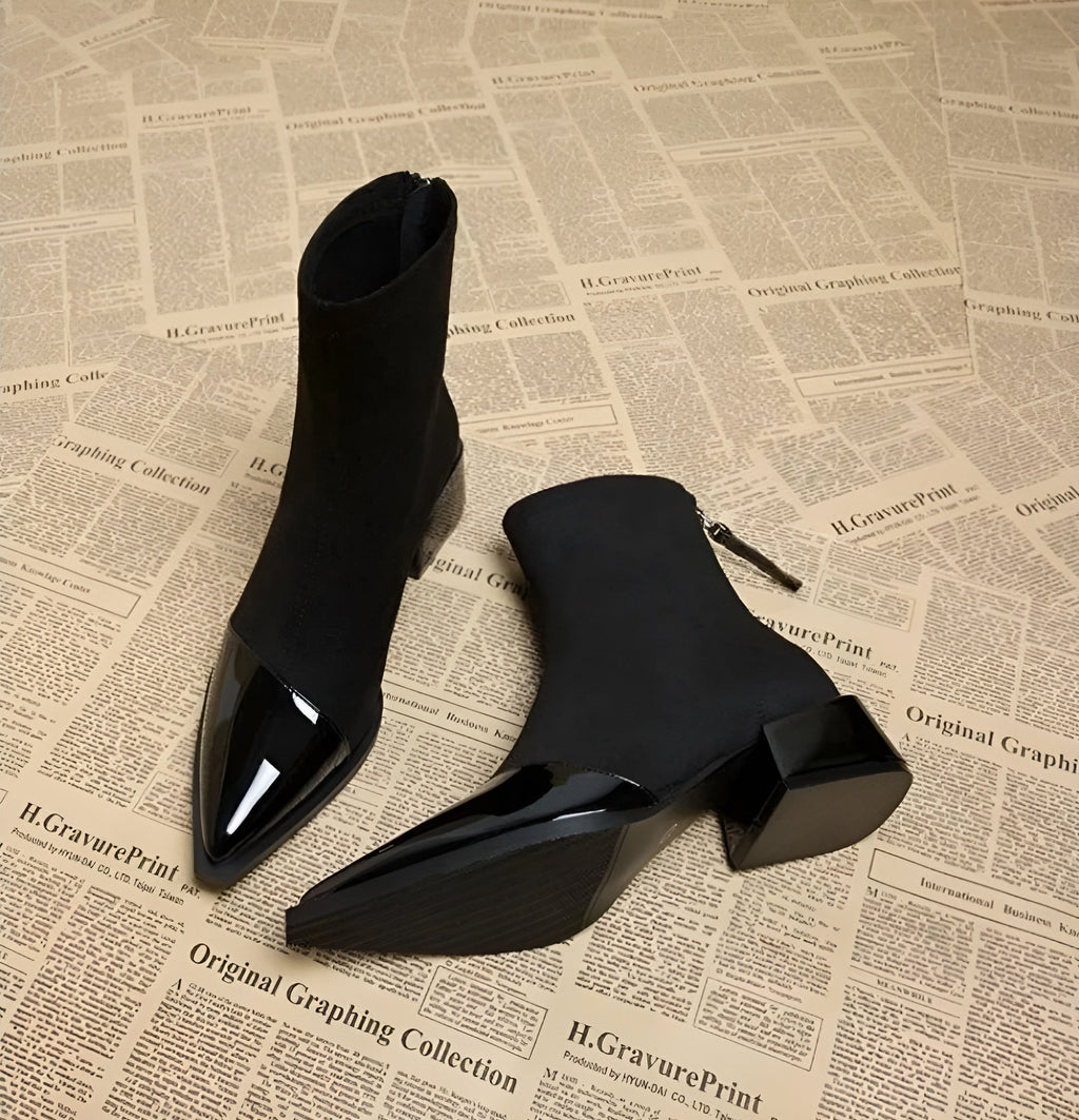 Elsie | Elegant Pointed Toe Block Heel Brown Boots