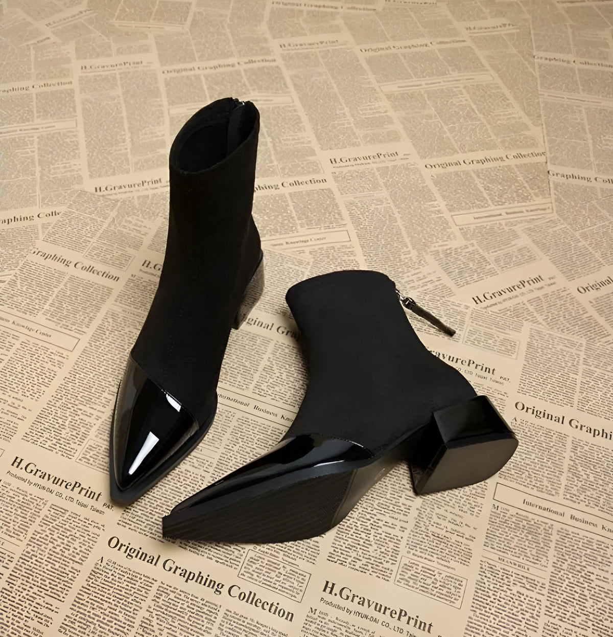 Elsie | Elegant Pointed Toe Block Heel Brown Boots