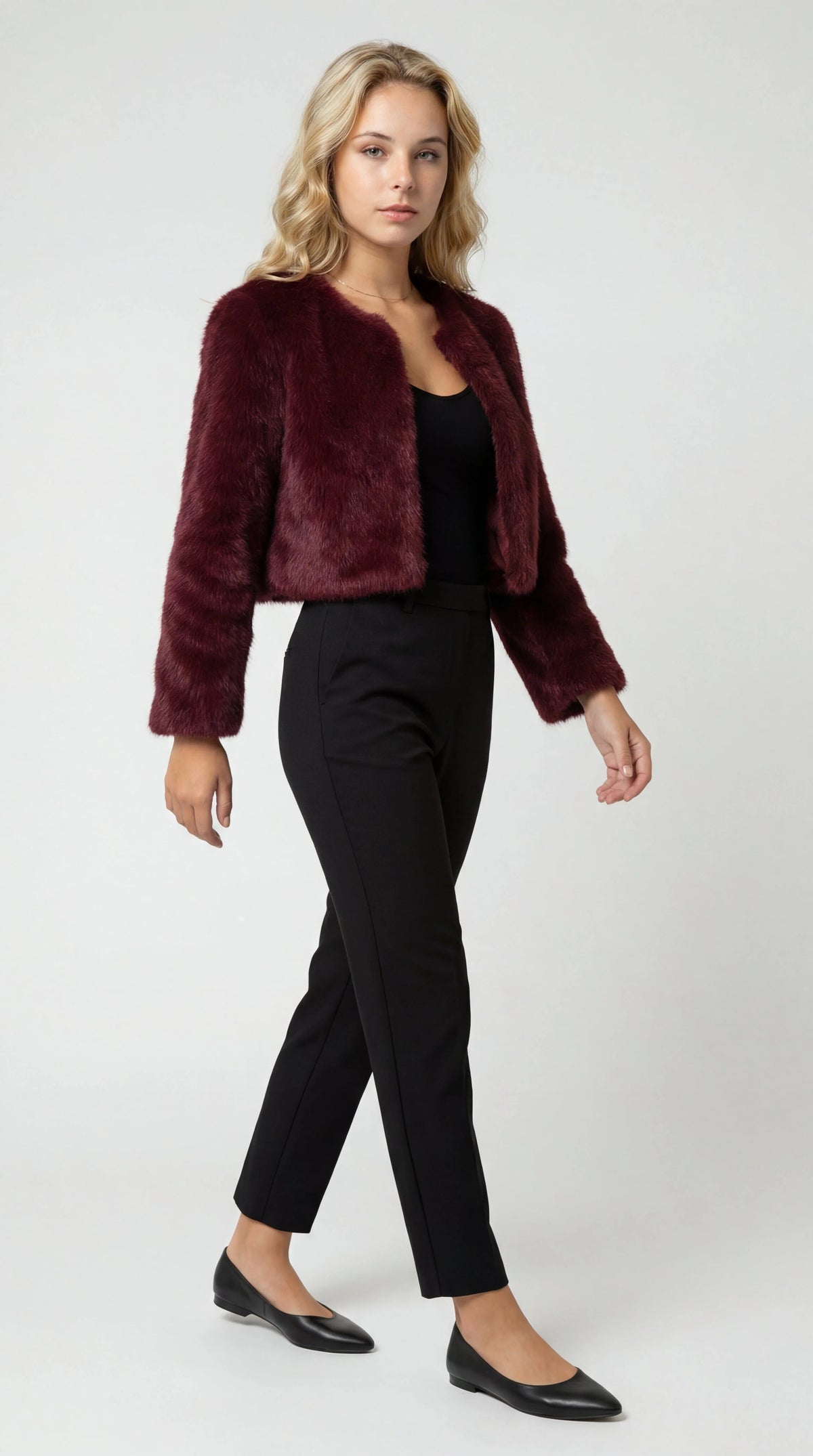 Chloe | Classic Cropped Fur Jacket with Open Front